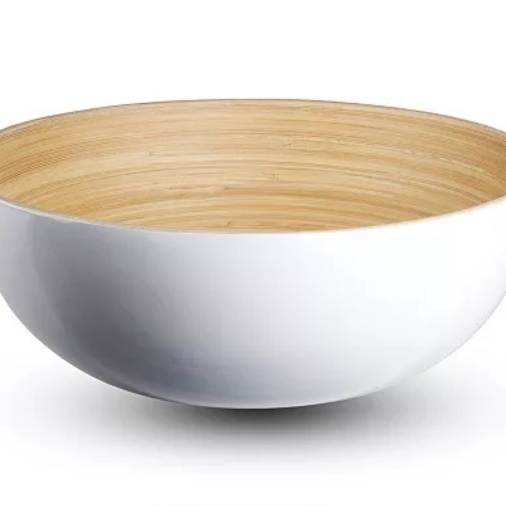 Joyce Chen 12 inch Bamboo Serving Bowl White and Natural NEW